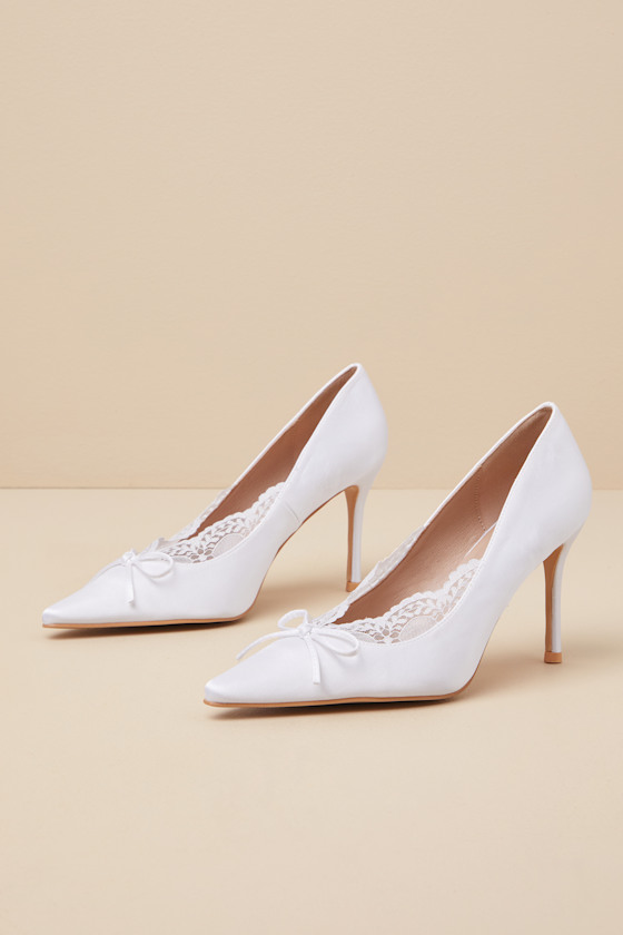 Calandre White Satin Pointed-Toe Pumps