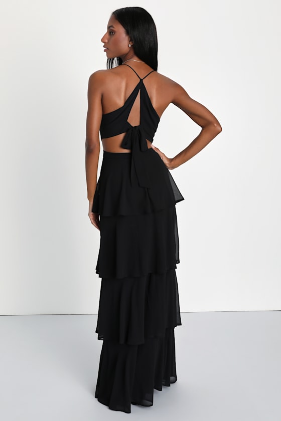 Tier and Now Black Tie-Back Tiered Maxi Dress