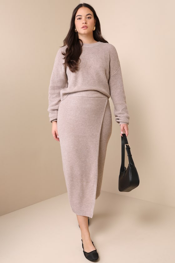 Autumn Sweetheart Beige Waffle Knit Two-Piece Sweater Dress