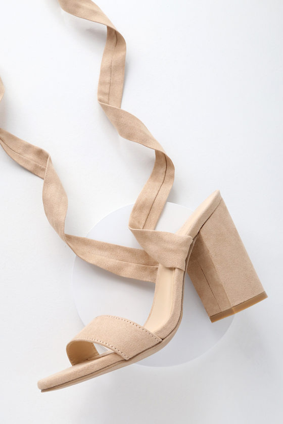 Alta Light Nude Suede Lace-Up Heels