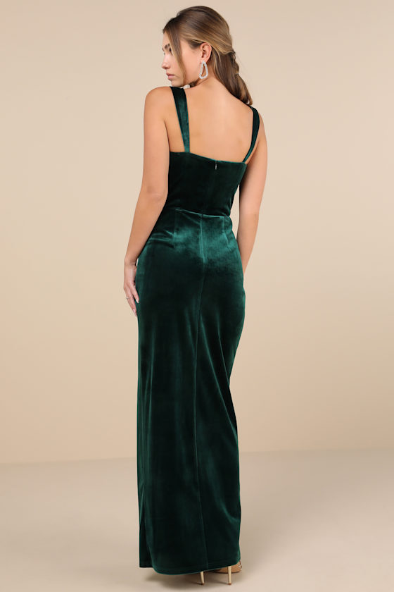 Pristine Luxury Emerald Green Velvet Bustier Maxi Dress