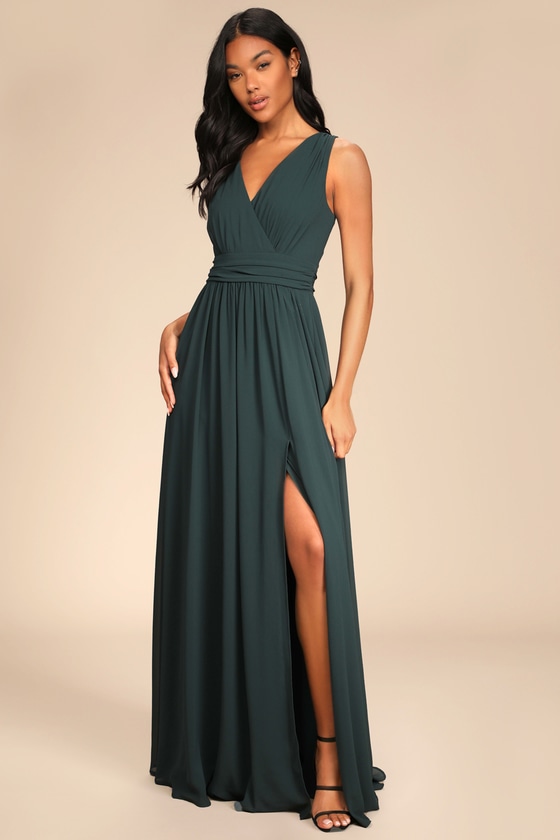 Thoughts of Hue Emerald Green Surplice Maxi Dress