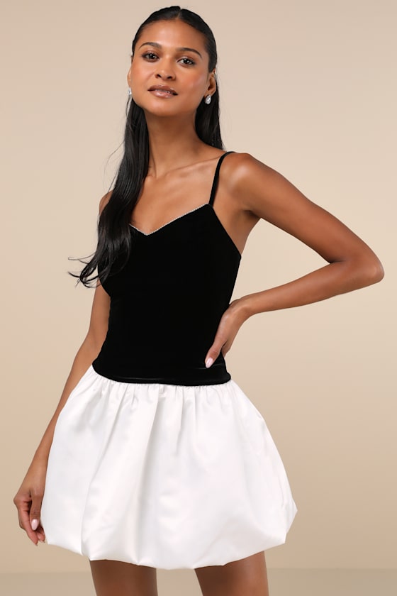 Fabulous Perception Black and White Velvet Mini Dress