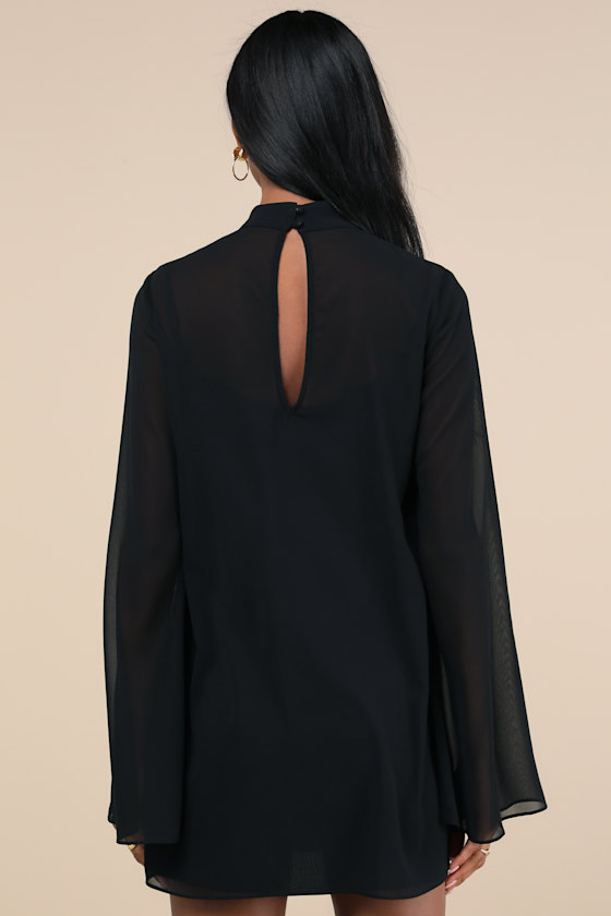 Perfected Charm Black Bell Sleeve Mini Shift Dress