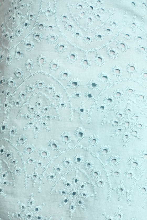 Modern Romantic Light Blue Eyelet Lace Mini Dress