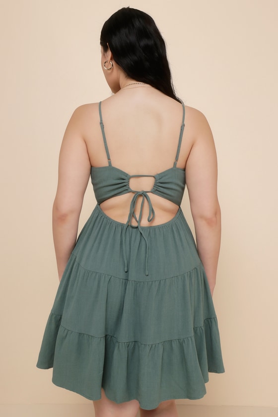 Make a Day of It Green Cutout Tiered Mini Dress