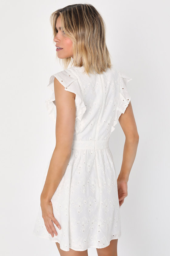 Flirtatious in Florence White Ruffled Eyelet Cotton Mini Dress