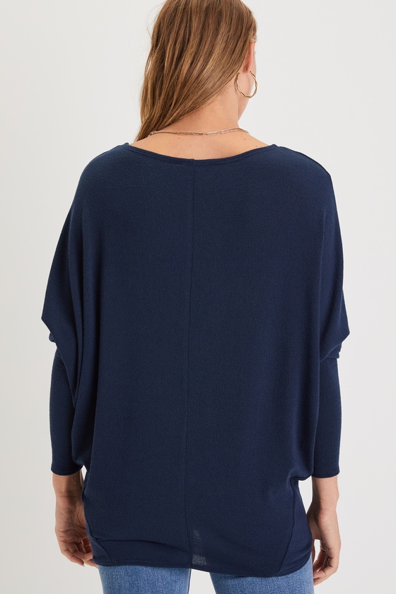Verla Navy Blue Dolman Sleeve Sweater Top