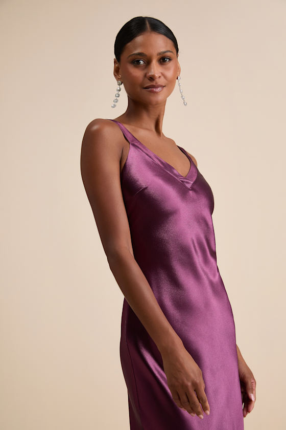 Perfectly Classy Plum Purple Satin Strappy Maxi Dress