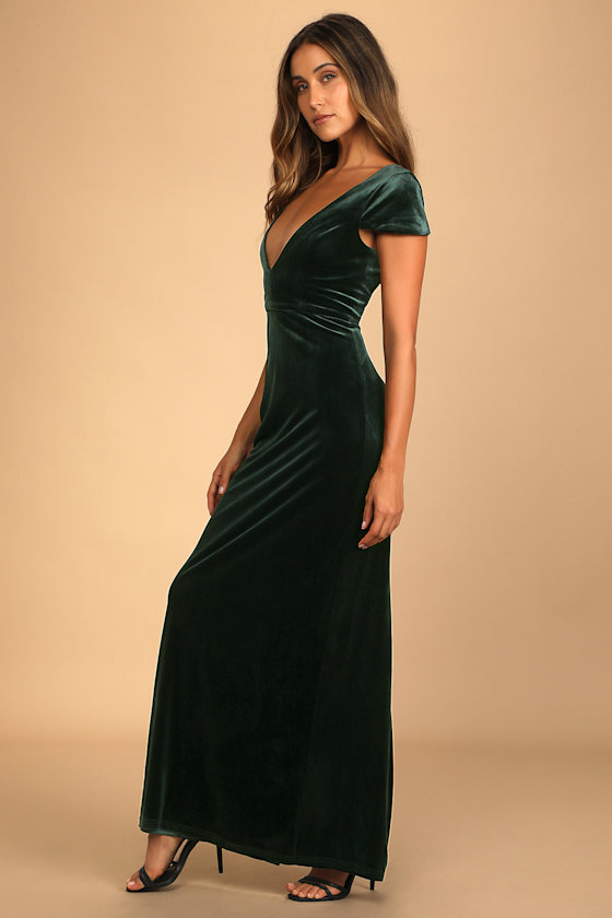 Feeling Flawless Emerald Green Velvet V-Neck Maxi Dress