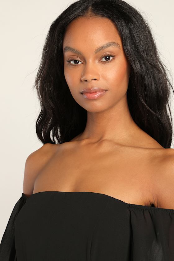 Feel the Romance Black Off-the-Shoulder Maxi Dress