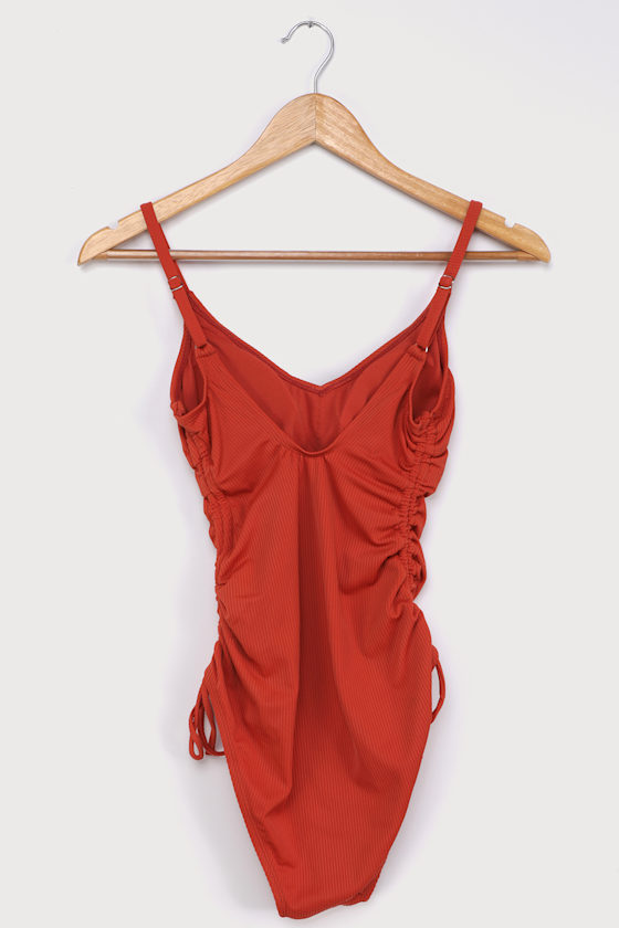 Sunny Side Rust Orange Ribbed One-Piece Swimsuit