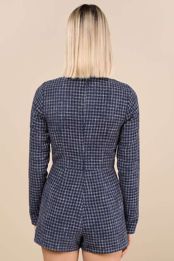 Cultivated Poise Navy Blue Tweed Romper