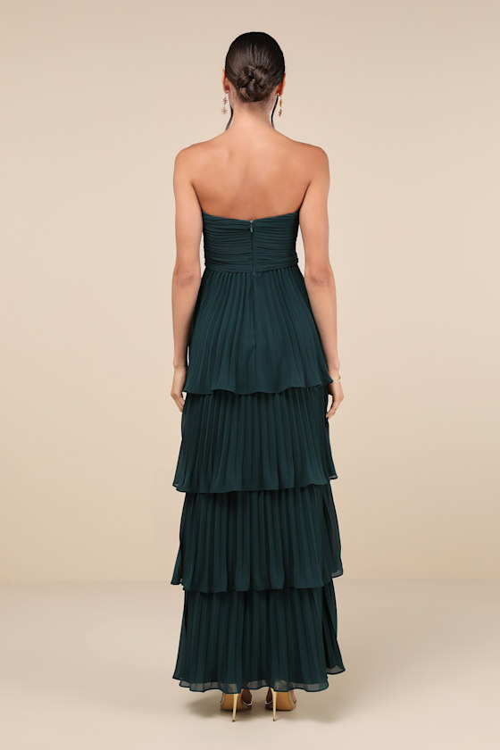 Seriously Sensational Emerald Strapless Tiered Maxi Dress