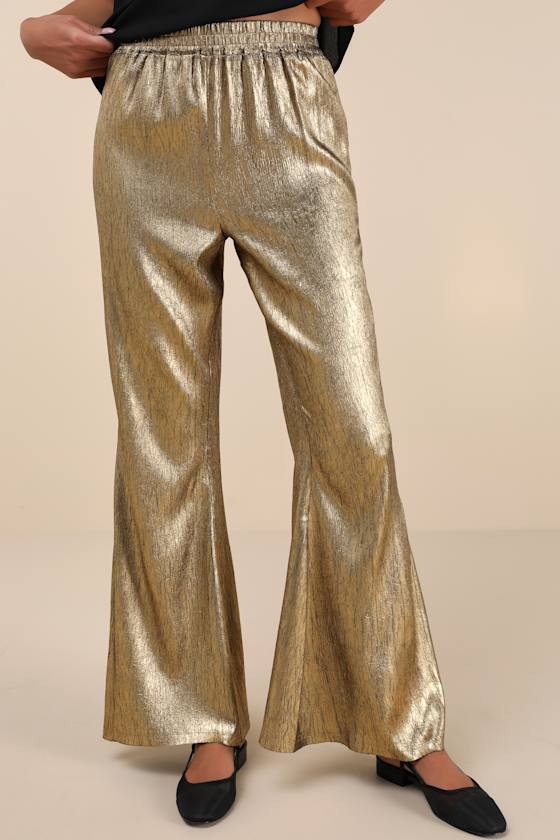 Party Personality Gold Textured Flare Pants