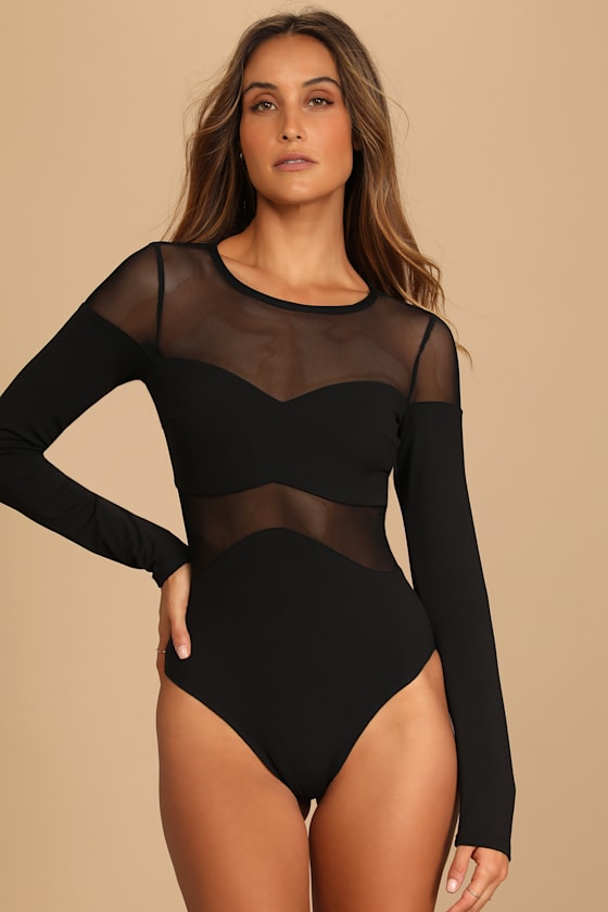 Mesh Appeal Black Long Sleeve Bodysuit