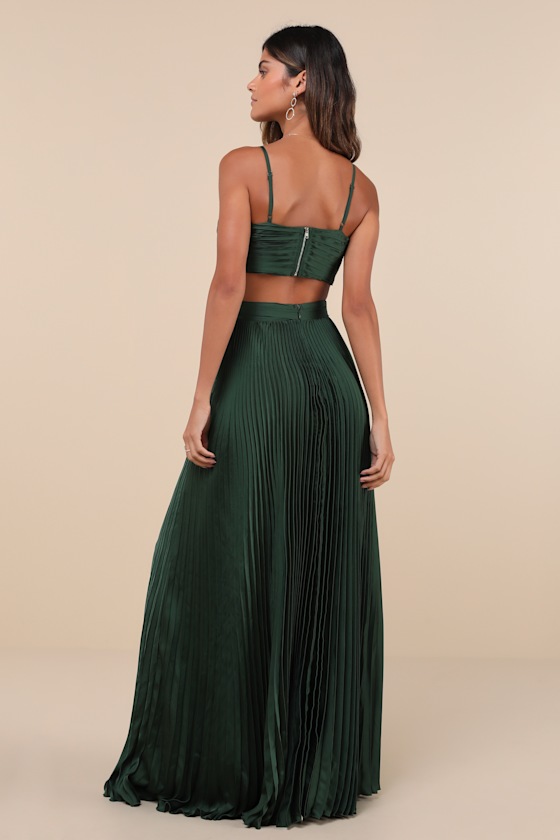 Got the Glam Emerald Green Pleated Cutout Maxi Dress