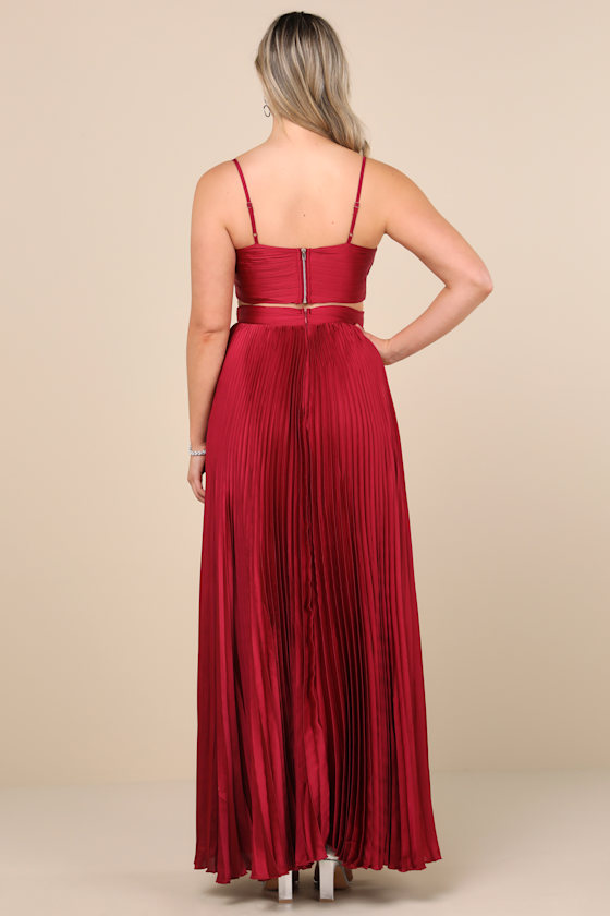 Got the Glam Wine Red Pleated Cutout Maxi Dress