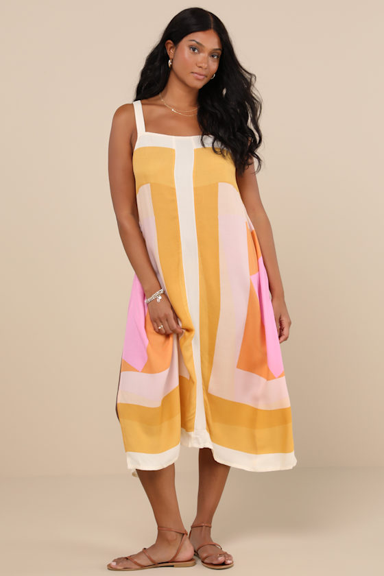 Miranda White Multi Geometric Print Midi Dress
