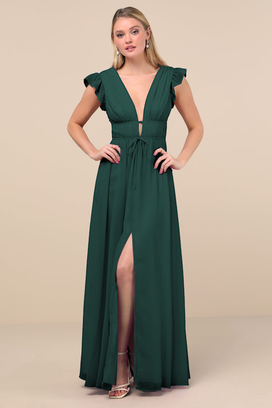 I'm All Yours Emerald Green Ruffled Maxi Dress