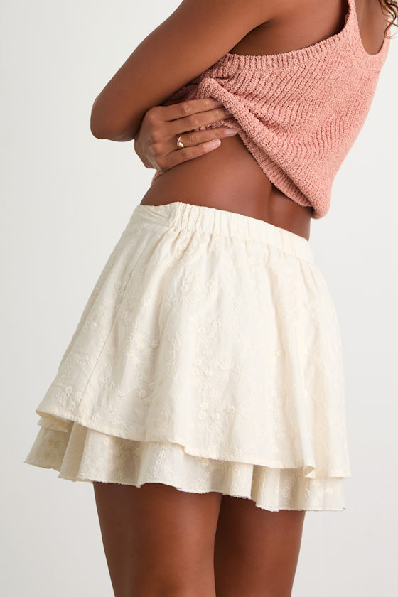 Alwen Cream Embroidered Tiered Mini Skirt