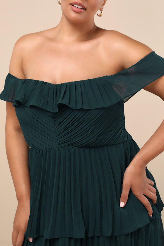 Always Remarkable Emerald Pleated Off-the-Shoulder Maxi Dress