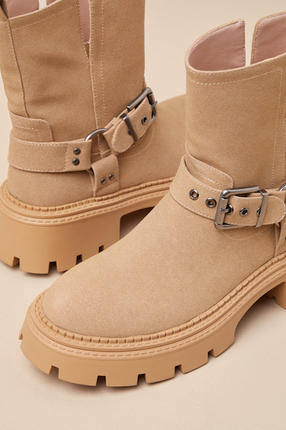 Rylander Sand Suede Moto Ankle Boots
