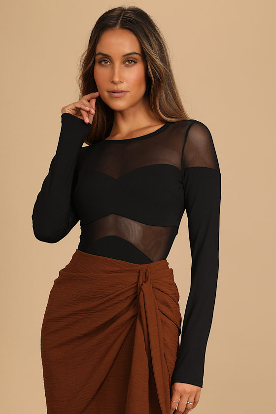 Mesh Appeal Black Long Sleeve Bodysuit