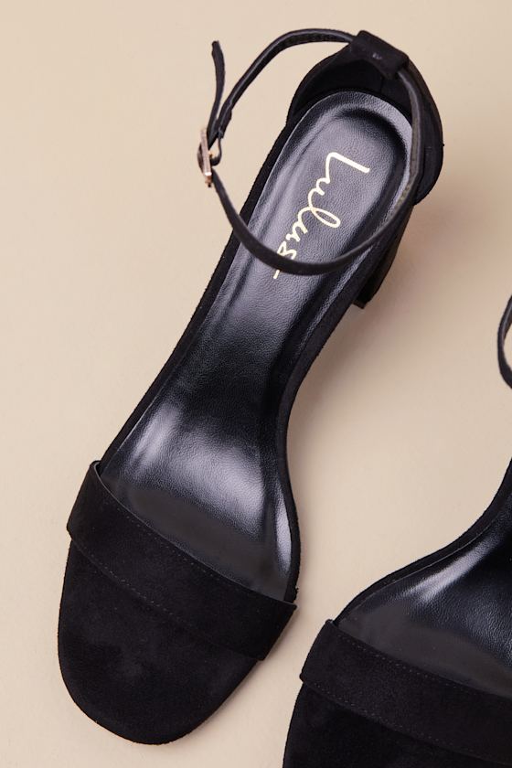 Arylee Black Suede Ankle Strap Heels