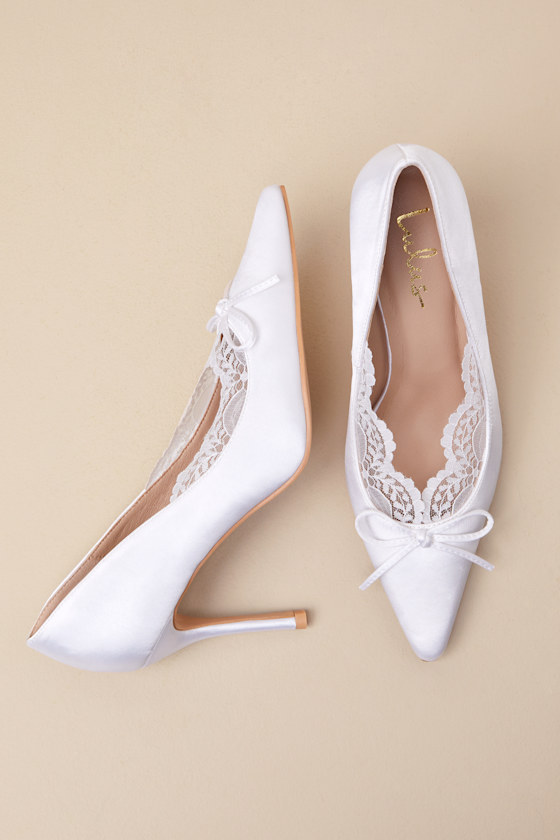 Calandre White Satin Pointed-Toe Pumps