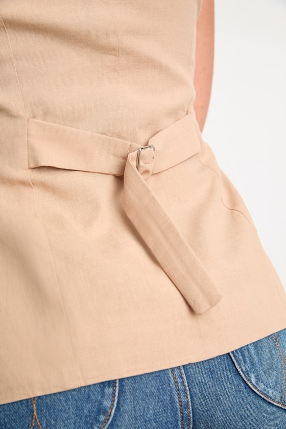 Domencia Beige Button-Front Vest Top