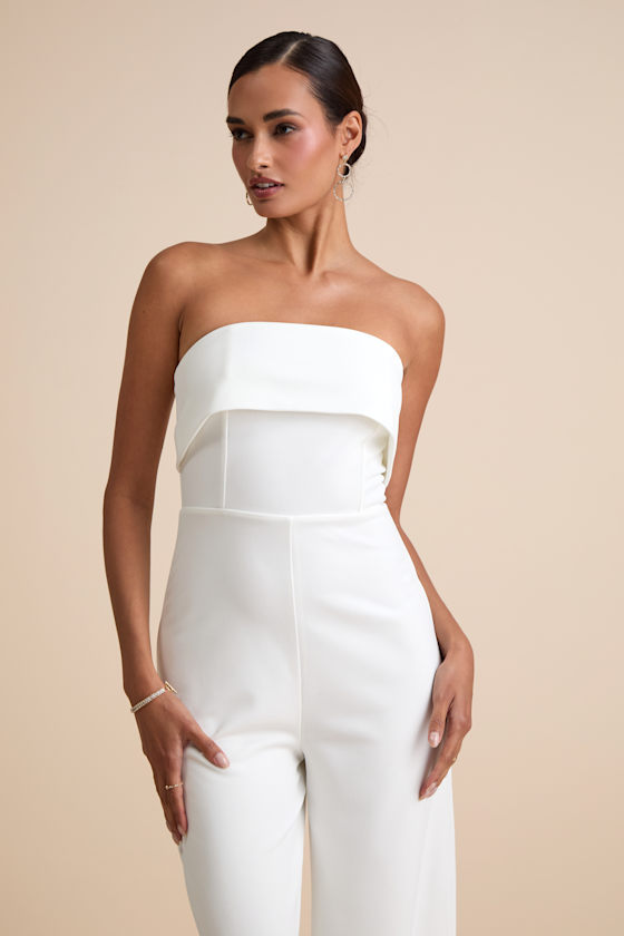 Carmo White Strapless Straight Leg Jumpsuit