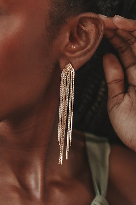 See Me Glowing Gold Fringe Drop Earrings
