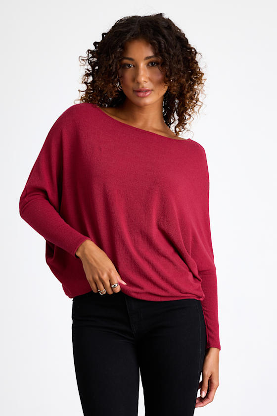 Verla Wine Red Dolman Sleeve Sweater Top