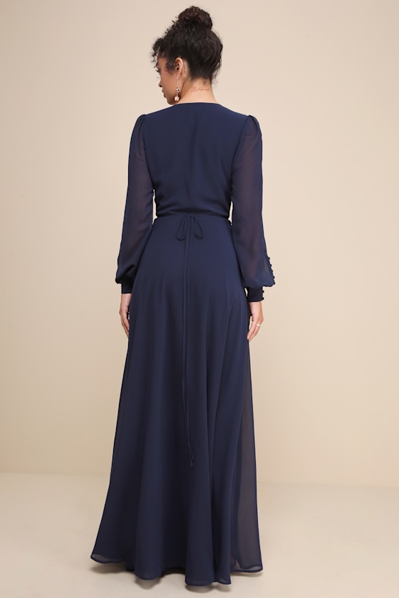 My Whole Heart Dark Navy Blue Long Sleeve Wrap Dress