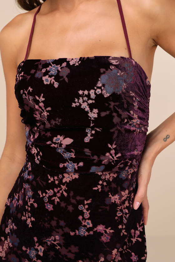 Elegant Persuasion Dark Plum Burnout Velvet Lace-Up Midi Dress