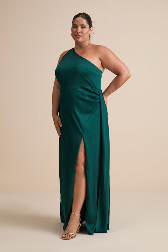 Signature Elegance Emerald Satin One-Shoulder Maxi Dress