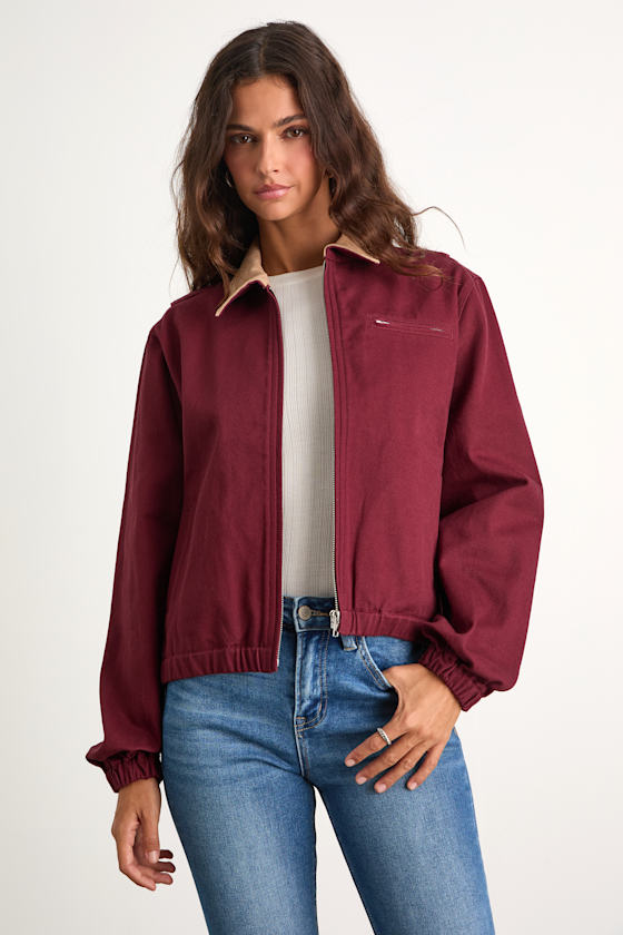Haimi Burgundy Cotton Barn Jacket