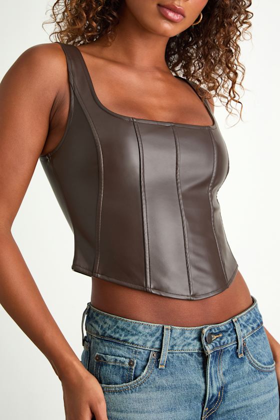 Alikah Dark Brown Vegan Leather Bustier Tank Top