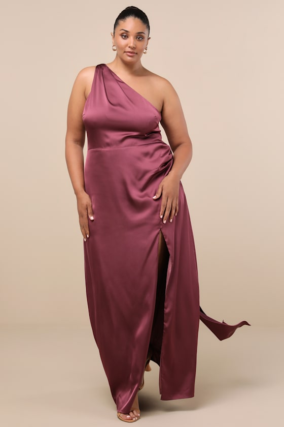 Signature Elegance Mauve Purple Satin One-Shoulder Maxi Dress