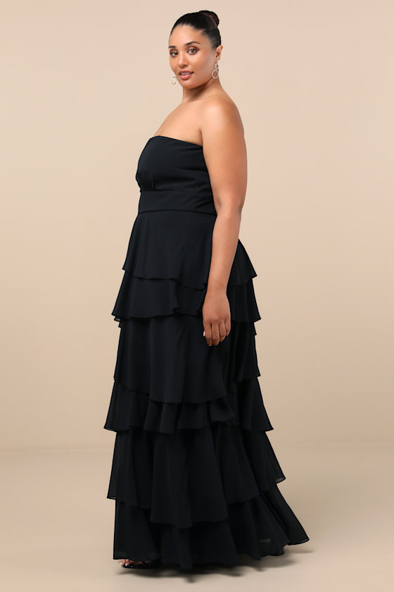 Gorgeous Essence Black Strapless Tiered Maxi Dress