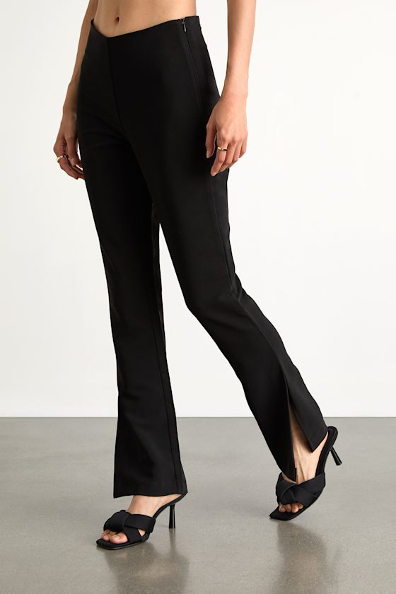 Rinely Black Low-Rise Split Flare Pants