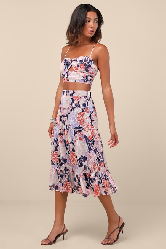 Floating Through Flowers Multi Floral Two-Piece Midi Dress