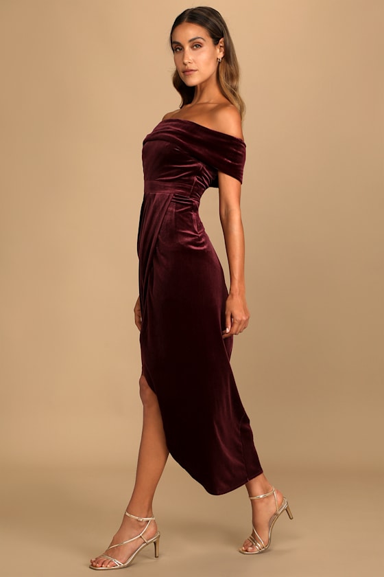 I'm Enchanted Burgundy Velvet Off-the-Shoulder Maxi Dress
