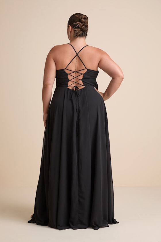 Romantically Speaking Black Cowl Lace-Up Maxi Dress