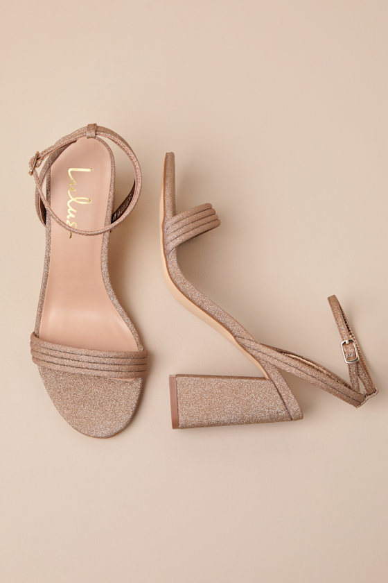 Mabrie Bronze Glitter Ankle Strap High Heel Sandals