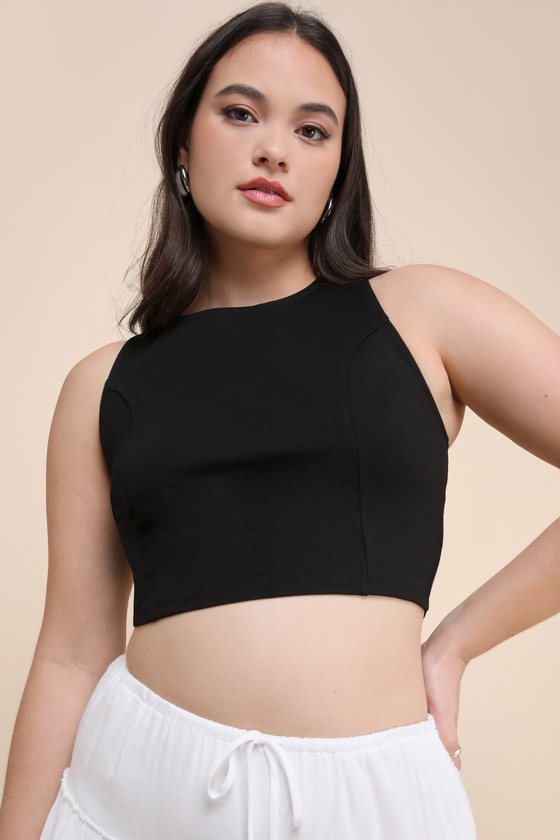 Let's Tie It Black Tie-Back Cropped Tank Top