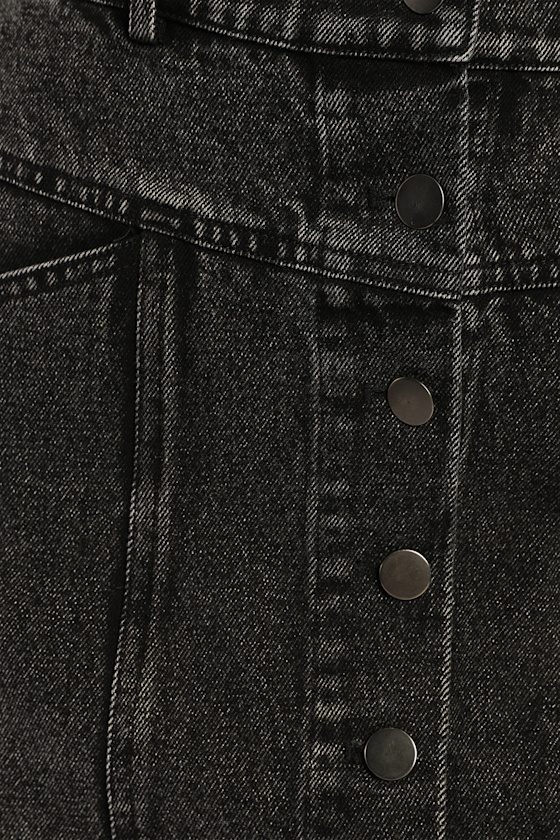 Real Babe Black High Waisted Button-Up Denim Mini Skirt