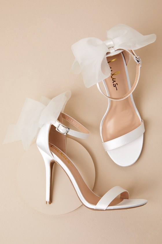 Ayanna Ivory Satin Bow Ankle Strap High Heel Sandals