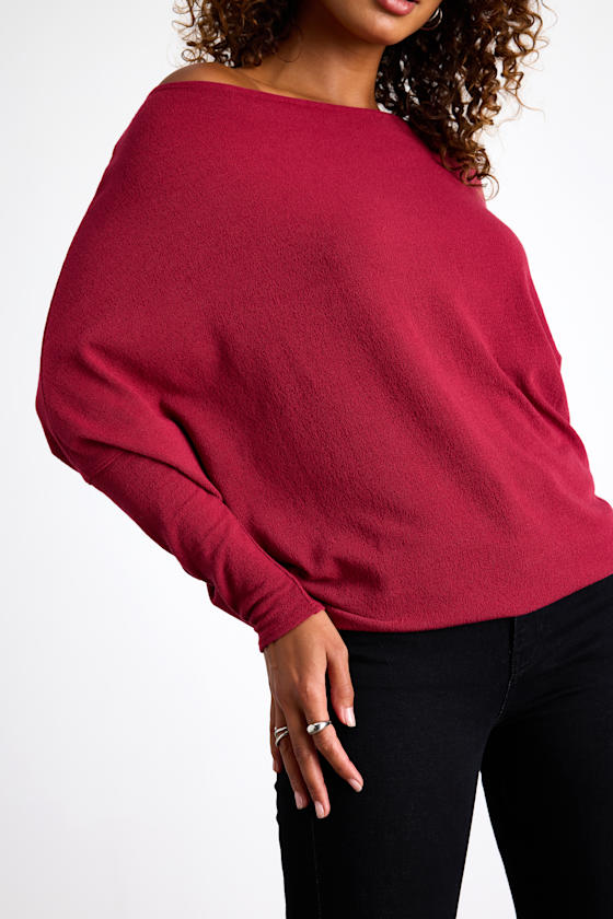 Verla Wine Red Dolman Sleeve Sweater Top